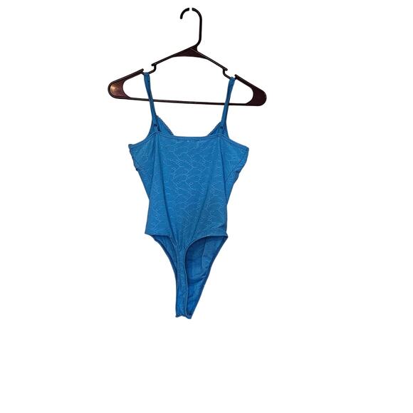 Eye Candy Body Suit Light Blue Eyelet Soft Built in Pads Size Small Polyester - Picture 6 of 9
